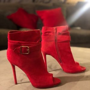Red ankle heels booties sz 9